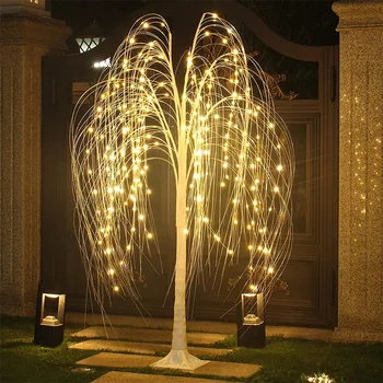 1,5 М led венец с подсветка от върба, Коледно дърво, струнен лампа топло бяла на цвят за коледен празник, парти в градината, сватбен декор