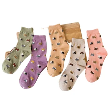 1 чифт Памучни Чорапи със Средна дължина Дишащи Дамски Чорапи С Шарени Хубава Котка, Забавен Чорап, Ежедневни Чорапи За Есента-Зимата е Мека, Топла Дължина до средата на Прасците