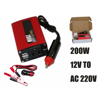 200 W, инсталиране на превозното средство, инвертор с два USB интерфейс, 12 В до 220 В, червен овал преобразувател на мощност