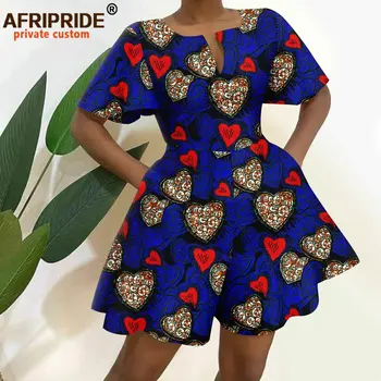 2023 Африканска облекло за жени, къс ръкав, гащеризон с принтом и висока талия, ежедневни памучен летни дрехи, панталони, гащеризони A2329001
