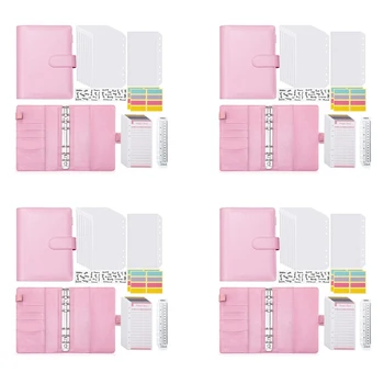 4X Нискотарифна папка A6 с конвертами с цип, Книга за планиране на бюджета, Органайзер за спестяване на пари, Пари в пликове за изготвянето на бюджета на розов цвят