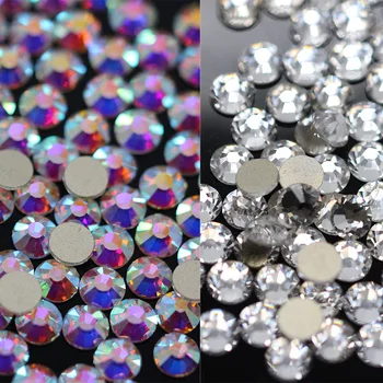AAAAA Качество Crystal AB бели Кристали без топла определяне на равна Подметка Всички размери са Супер блестящи Стъклени Кристали За дизайн на Ноктите Украса на Дрехи