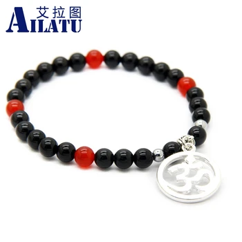Ailatu Нов дизайн 6 мм черен оникс будистки гривна за йога в стил Ома