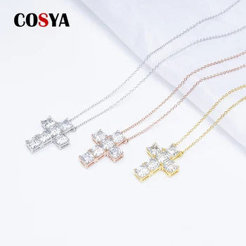 COSYA 5,5 мм, муассанит с отложено във формата на кръст във формата на пагода, колие за жени от 925 сребро, колиета с диаманти в стил хип-хоп, бижута
