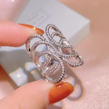 HOYON Нов пръстен с диамант в арабесковом стил, женски лесно луксозно пръстен в нишевом дизайн, модни индивидуалност, кух пръстен върху показалеца си, скоростна ins