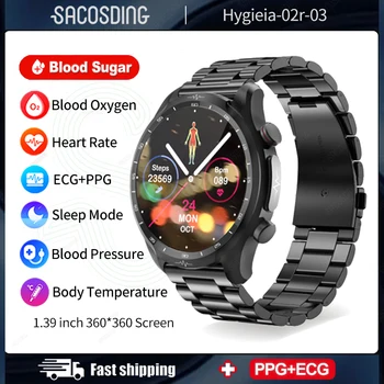Hygieia-02r-03 Умен часовник за измерване на нивото на захар в кръвта 1,39-инчов 360 * 360 HD-Голям Екран HRV Умни Часовници За мониторинг на Кръвното налягане на Кислорода в кръвта