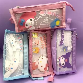 Kawaii Аниме Sanrios Hello Kitty Kuromi My Melody Cinnamoroll Голямата голям чанта за съхранение на канцеларски материали за обучение на студенти
