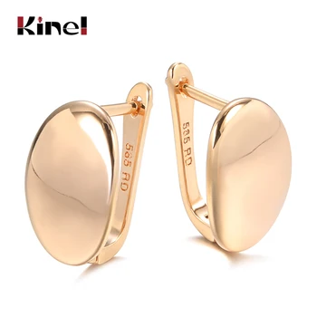 Kinel/ модни гланц висящи обеци от розово злато проба 585, прости овални обеци за жените, висококачествени бижута за всеки ден