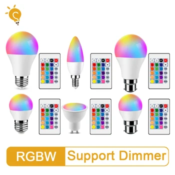 Led RGB Лампа Прожекторная Лампа AC220-240V Bombillas LED E27 E14 GU10 B22 6 W 10 W IR-Дистанционно Управление Led Smart RGBW Лампа за Дома