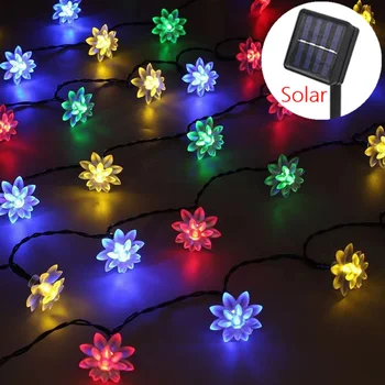 Lotus Solar Lights LED String На Открито Череша Цветя Струнни Светлини Сватба Парти Коледа Градина Приказна Украса за Домашно Двор