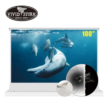 VIVIDSTORM 100-инчов електрически проекторный екран със стойка, звуково перфориран бял киноэкран, материал за HD проектор