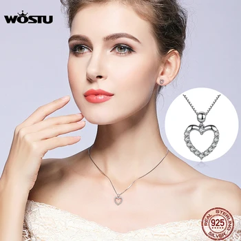 WOSTU 2019, луксозен марка, колиета с отложено във формата на сърце от сребро 925 проба за жени с цирконии AAA, бижута подарък за влюбени CQN025