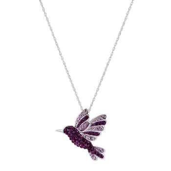 Блестящи бижута от сребро с лилав кристал окачване колибри, 18