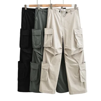 Дамски спортни панталони-с карго джобове, широки, с парашут, панталони в стил хипи, панталони с висока талия на експозиции