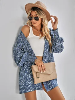 Есенно-зимни нова популярна риза, модно дамско палто-жилетка с леопардовым V-образно деколте