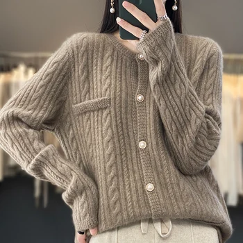 Жилетка от 100% чист кашмир, дамски пролет-есен нова горна дреха с жемчужными бутони, пуловер с кръгло деколте, без вълнен пуловер