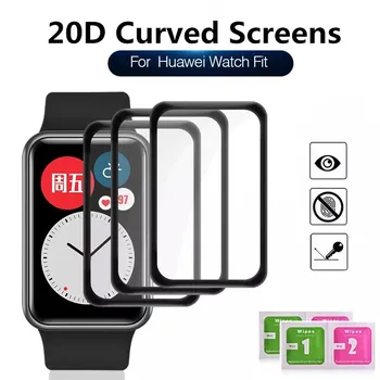 Защитно стъкло с извит край 20D за Huawei Watch Fit Smart Watch, защитен слой от закалено стъкло, аксесоари с пълно покритие
