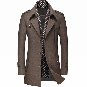 Зимни мъжки вълнени палта, модерен сгъсти тренч средна дължина, однотонная топла горна дреха с отложным яка, бизнес ежедневното вълна палто за мъже