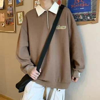 Корейският вятър Hoody за мъже и жени с яка-ревери, модерен пуловер в стил колеж харадзюку, ежедневното спортно Поло, пуловер с ревера