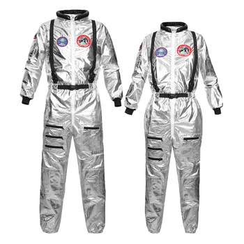 Костюм астронавти за мъже, големи размери, костюми за Хелоуин двойки, костюм астронавти, женски космически костюм, сребрист гащеризон космонавта