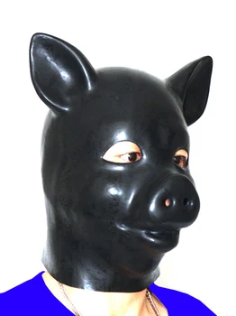 Латексова маска на животното фетиш качулка с цип отзад шапки cosplay качулки аниме прасе аксесоар роб