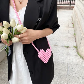 Мини чанта с червило, перлена женствена чанта през рамо, разноцветни мъниста под формата на любов, женски пролет-лято модерни, универсални