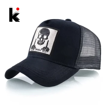 Мъжка бейзболна шапка с бродерия на формата на черепа, бейзболна шапка за шофьори на камиони в стил хип-хоп, женски четырехсезонные улични шапки с дышащим шапка във формата на костите