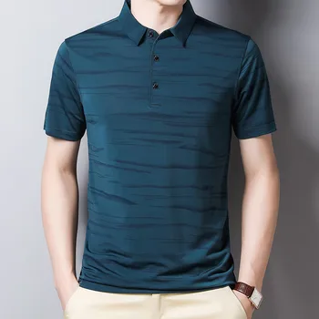 Мъжка риза за голф, тънка прохладна лятна приталенная риза, спортни ризи поло в райе с къс ръкав за мъже, градинска дрехи, корейски върховете