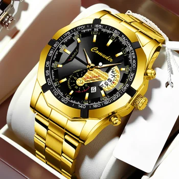 Мъжки часовници Най-добрата марка за Луксозни кварцов мъжки часовник от неръждаема стомана, бизнес и спортни часовници, мъжки водоустойчив часовник Relogios Masculino