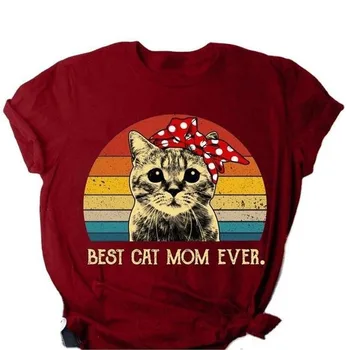 Най-добрата тениска с принтом мама котка, женска свободна тениска с къс ръкав и кръгло деколте, лятна дамска тениска, потник Camisetas Mujer