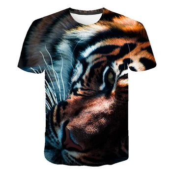 Най-новата лятна мъжка тениска с 3D принтом тигър под формата на домашни любимци, ежедневно-модерни и удобни дрехи, риза с къси ръкави за m