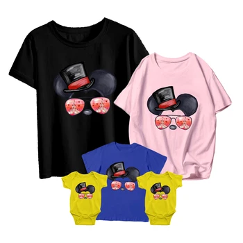 Нова детска тениска Disney Family с къси ръкави, серия слънчеви очила с Мики Маус, детски гащеризон, летен топ за възрастни унисекс