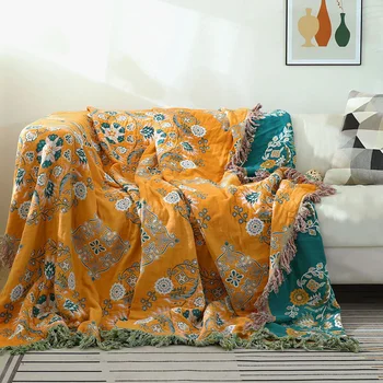 Памучно газово одеало за диван в тропически стил, четири сезона, универсално клетчатое кърпа за пикник, одеяло, покривка за дивана, домашен декор