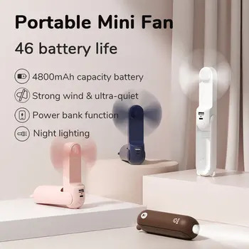 Преносим вентилатор Мини ръчен вентилатор USB 4800 mah за презареждане ръчно малък джобен вентилатор с акумулаторна горивна Функция и фенерче