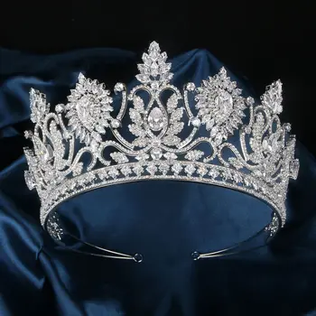 Прическа във формата на короната на булката от цирконий, метални сватбени аксесоари за коса, украса за коса за момичета, модерен класически и корони, диадеми