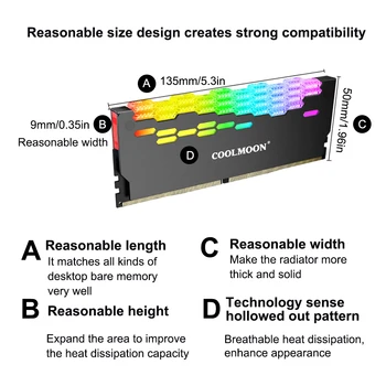 Радиатор за памет Ефективен радиатор RGB RAM Мультиинтерфейсный охлаждащ жилетка Осветление Декор Висок кратък компютърен аксесоар сив