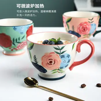 Ръчно рисувани рози, керамична чаша, писалка, чаша, хубава чаша за чай, чаша за вода, чаша за закуска, чаша за кафе с мляко, готин подарък за приятел