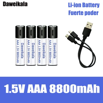 С голям капацитет от 1,5 AAA8800 МВтч USB акумулаторна литиево-йонна батерия за дистанционно управление с мишката малко фен Електрическа играчка батерия + кабел