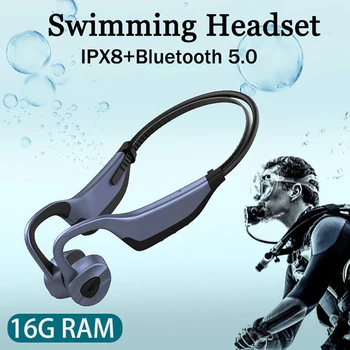 Слушалки с истинска костна проводимост IPX8 за плуване безжични слушалки Bluetooth 5,0 16 GB MP3 музикален плейър спортни водоустойчиви слушалки