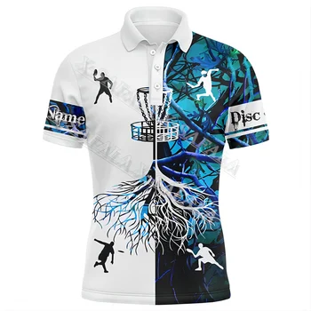 Спортна риза с къси ръкави, с изображението на дърво, за да карам голф, синя, с индивидуален име, мъжки, черно-бяла кошница за диск-голф, персонални ризи, за да карам голф-1