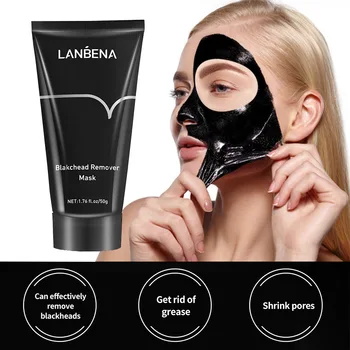 Средство за премахване на черни точки LANBENA, черна маска за лице, лечение на акне, ексфолиране, свиване на порите, почистваща маска за носа с бамбуковым въглен