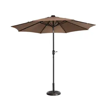 Уличен чадър за вътрешен двор с led подсветка с 8 стоманени бомбетата и бутон наклон, пазарен чадър с храненето,